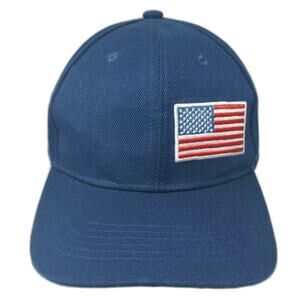AMPRO Baseball Cap Blue Red American Flag Patch Embroidered OS Strapback Hat